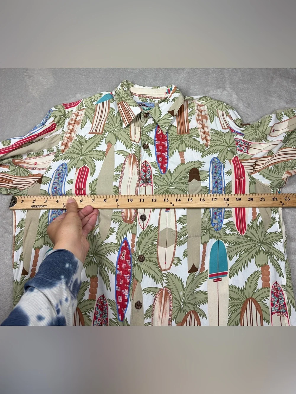 Vintage Reyn Spooner Hawaiian Surfboard Tropical White Cream Collared Shirt S